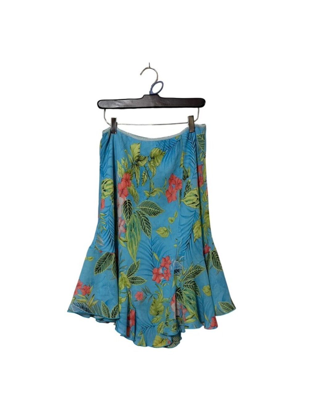 Tropical Floral Blue High-Low Skirt With Ruffle Hem By Versailles Womens‎ Size L
